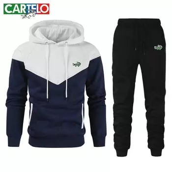 CARTELO спортивный костюм с вышивкой для мужчин, спортивная одежда с капюшоном для бега, мужской спортивный костюм, осенне-зимний спортивный костюм S белый