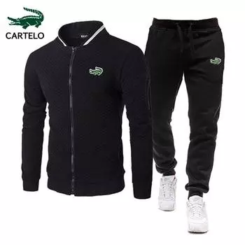 CARTELO весенне-осенний новый комплект из двух предметов на молнии + брюки с вышивкой, мужская спортивная одежда S чёрный