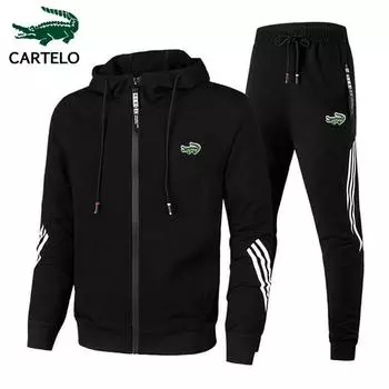 CARTELO весенне-осенняя мужская футбольная форма с вышивкой, толстовка, брюки, повседневный спортивный комплект из двух предметов на молнии M