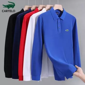 CARTELO весна и осень новые мужские и женские рубашки-поло высокого качества с вышивкой из 100 хлопка с длинными рукавами, дышащие и удобные L чёрный