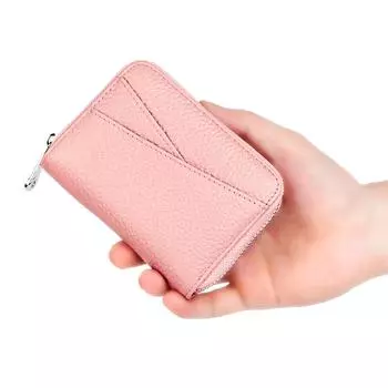 Cartera Minimalista De Cuero Genuino Con Cremallera Para Mujer, Monedero Pequeo Con Bloqueo RFID, Tarjetero De Bolsillo Frontal