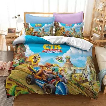 Cartoon 3d Crash Bandicoot Pattern Duvet Cover Pillowcase Hot Game 3d Bedding Set Bed Linen Bedclothes Twin Full Queen King Size 135x200cm