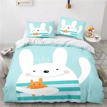 Cartoon 3d King Rabbit Printed Bedding Set Bed Linen Children Bedclothes Duvet Cover Sets Pillowcase Twin Full Queen King Size 228x228cm