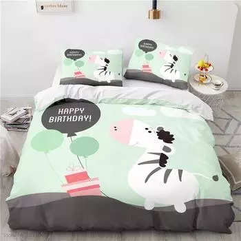 Мультяшный 3D Милый Комплект Постельного Белья с Принтом Зебры Постельное Белье Детское Постельное Белье Комплекты Пододеяльников Наволочка Полуторный Двуспальный Квинсайз Кингсайз 228x228cm