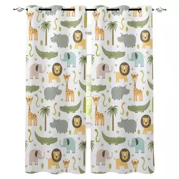 Cartoon African Animals Elephant Giraffe Blackout Curtains Bedroom Blinds Drapes Window Curtains For Living Room High Shading W135 x H60cm
