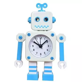 Cartoon Alarm Robot Clock Metal Casing Analog Hands Childrens Room Space Living