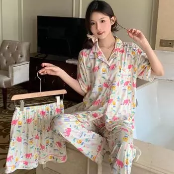 Женские пижамы из 3 предметов с рисунком животных из мультфильмов и парка развлечений, цветные полосатые кавайные домашние осенние милые домашние вещи M