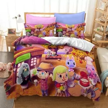 Cartoon Animal Crossing Game Bedding Set Boys Girls Twin Queen Size Duvet Cover Pillowcase Bed Kids Adult Home Textileextile 70x133cm 2pcs