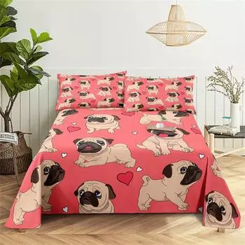 Cartoon Animal Digital Printed Polyester Bed Sheet with Pillowcase Home Comfort Printed Bedding Set Bed Sheet Large Bed Sheet 150X230cm(2Pcs)