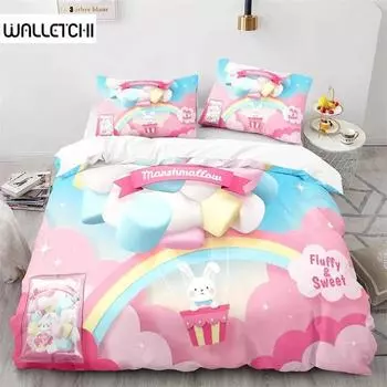 Cartoon Animal Duvet Cover Cute Rainbow Rabbit Bedding Set Microfiber Wildlife Quilt Cover Twin Size For Girls Boys Kawaii Room 70x133cm 2pcs