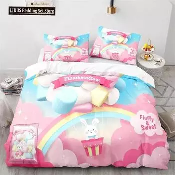 Мультяшное животное пододеяльник Милый радужный кролик Постельный комплект Микрофибра Покрывало для дикой природы Полуторный размер Для девочек мальчиков Кавайная комната EU Single 135x200cm