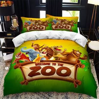 Cartoon Animal Duvet Cover King Queen Zoo Tiger Elephant Lion Bedding Set Kids Colorful Wildlife 2/3pcs Polyester Quilt Cover 70x133cm 2pcs