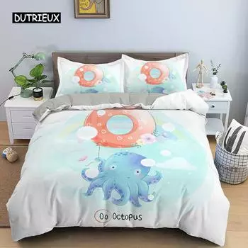 Cartoon Animal Duvet Cover Set Microfiber Letter Animal Pattern Quilt Cover King Queen Twin Size Bedclothes 2/3pcs Bedding Set EU single(135x200cm)
