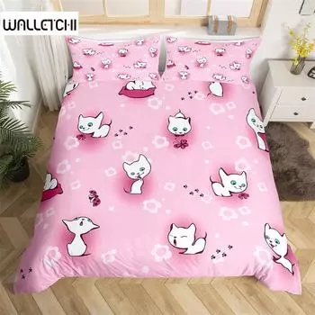 Cartoon Animal Duvet Cover Twin King Cute Cat Bedding Set Microfiber Paw Butterfly Floral Comforter Cover For Kids Girl Bedroom EU single(135x200cm)