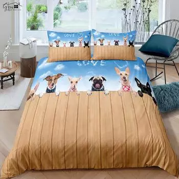 Cartoon Animal Quilt Cover Dog Printed Duvet Cover 100% Polyester Bedding Single Bed Kids Gift Various Sizes EU 135x200cm 2PCS