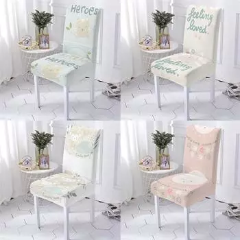 Чехол на стул в мультяшном стиле для стульев, чехол для стула в столовой с рисунком английских букв, эластичный чехол для стула с растительным принтом 1PCS