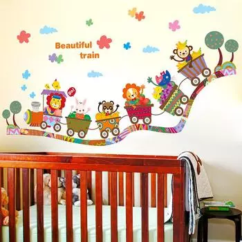 Мультфильм животных зоопарк цирк поезд дети сделай сам съемные детские настенные наклейки наклейки
