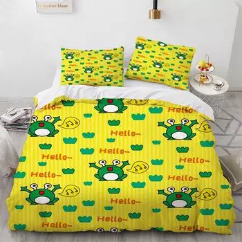 Cartoon Animals Duvet Cover Set Frog Fox Dog Cute Pattern King Queen Size Bedding Set Polyester Comforter Cover with Pillowcase 70x133cm 2pcs