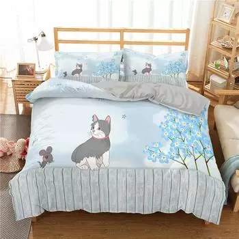 Пододеяльник с изображением мультяшных животных King Queen, милый комплект постельного белья с рисунком кошки и мыши для детей, девочек, собак и лосей, 2/3 шт., полиэстеровое одеяло 70x133cm 2pcs