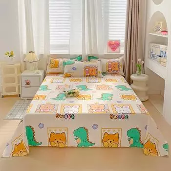 Cartoon Animals Printed Bed Sheet Set for Kids Boys Girls Kawaii Bedroom Decor 3Pcs Bedspread Pillowcases Machine Washable 120x230cm 3Pcs