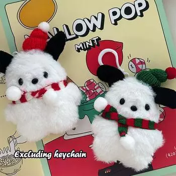 Cartoon Anime Christmas Plush Toy Kawaii White Dog Dolls Keyring Ornament Keychain Christmas Gift красный