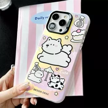 Cartoon Apple Frosted Laser iPhone 14/15ProMax & Huawei P70 Case iPhone 13 Pro Max