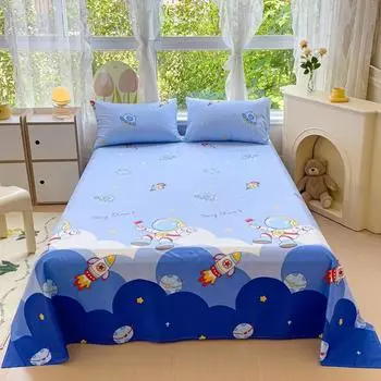 Cartoon Astronaut Bed Sheet Set for Kids Boys Soft Skin-friendly Cotton Bedding Set 3Pcs Rocket Spaceship Bed Sheets Pillowcases 120x230cm 3Pcs