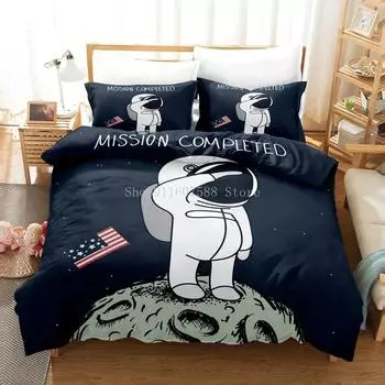 Cartoon Astronaut Outer Space Bedding Set Fashion Boys Home Bed Linen Set 23 Piece Microfiber Duvet Cover Set With Pillowcase 70x133cm 2pcs