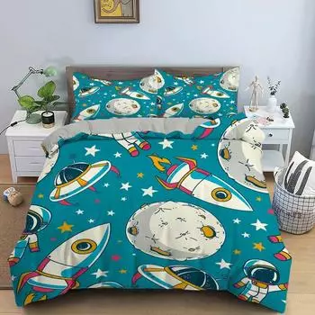 Cartoon Astronaut Outer Space Bedding Set Teens Boys Home 23 Piece Duvet Cover Set Pillowcase Single Twin King Quilt Cover Set 70x133cm 2pcs