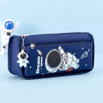 Cartoon Astronaut Pencil Case Double Layer Pencil Bag Storage Bag Stationery Bag School Supplies Blue-2 Layer