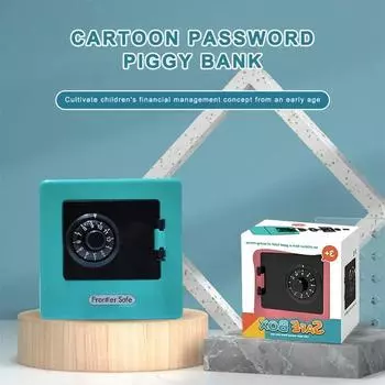 Cartoon ATM Mini safe Piggy Deposit Bank Code Bank household ornaments Banknote Box Cash Coins Saving Storage Christmas Gift синий