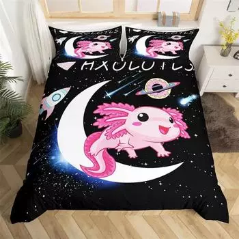 Cartoon Axolotl Duvet Cover Single Twin King Wildlife Animal Bedding Set Microfiber Galaxy Mushroom Comforter Cover For Boy Girl EU single(135x200cm)