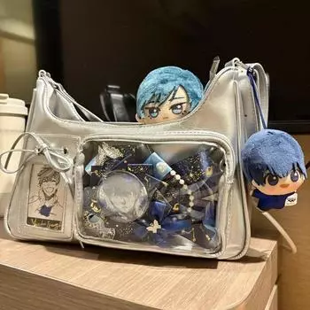 Cartoon Backpack Shoulder Bag Doll Bag Mini Truck Version Crossbody Bag Two-Dimensional Grain Bar Snack College Work Clothing Daily Silver