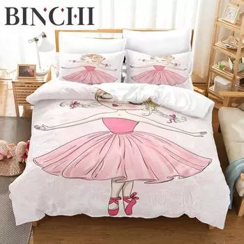 Cartoon Ballet Girl Pink Bedding Set Dancing Girl Princess Duvet Cover Twin Size For Kids Girls Birthday Gifts Bedroom Decor EU single(135x200cm)