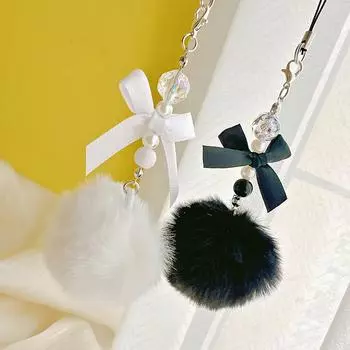 Cartoon Balls Keyring Pendant Cute Acrylic Keychain Colorful Bowknot Hairball Keychain Backpack Decoration Accessories Gifts чёрный