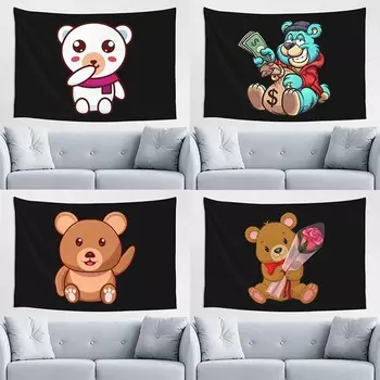 Мультяшный медведь фон ткань офис гостиная гобелен украшение стены дома гобелен 100x75cm
