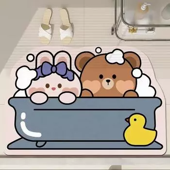 Cartoon Bear Bathroom Diatom Mud Floor Mat Toilet Door Entrance Foot Mat Entrance Door Mat Bathroom Foot Mat 50 * 80cm