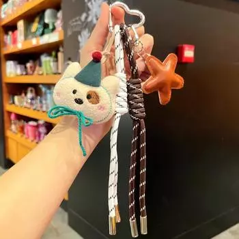Cartoon Bear Plush Keychain with Love Buckle and Hand Strap