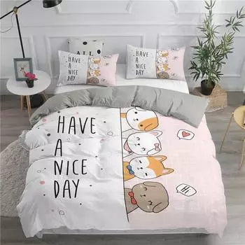 Cartoon Bedding Set Cute Cats Printed 3D Duvet Cover Set Twin Full Queen King Double Size Pillowcase Bedclothes 23pcs for Kids 70x133cm 2pcs