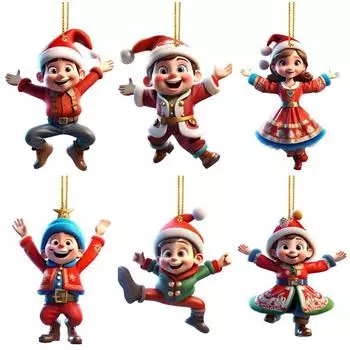 Cartoon Boy Girl Acrylic Christmas Pendant 2D Santa Claus Christmas Tree Pendant Acrylic Xmas Decoration Hanging Accessories