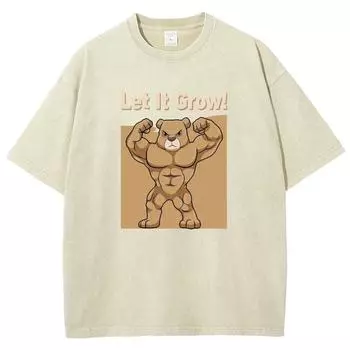 Cartoon Brown Muscle Bear Print Women s T-Shirt Loose Wash Cotton Short Sleeve Cute Design Personality Short Sleeve S