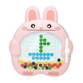 Cartoon Bunny Shaped Magnetic Dot Drawing Board Kid Funny Doodle Board with Beads Educational Toy L Pink