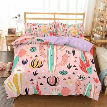 Cartoon Cactus Duvet Cover Tropical Botany Garden Plants 3D Print Bedding Set Succulents Pillowcase Microfiber Comforter Cover EU single(135x200cm)