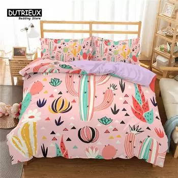 Cartoon Cactus Duvet Cover Tropical Botany Garden Plants 3D Print Bedding Set Succulents Pillowcase Microfiber Comforter Cover EU single(135x200cm)