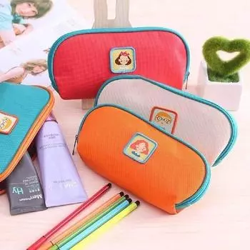Мультяшный конфетный цвет маленькая девочка большая емкость PU пенал пенал косметичка кошелек для монет оранжевый
