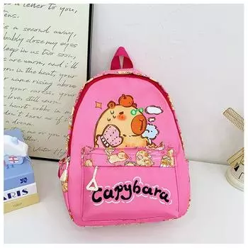 Cartoon Capybara Cute Bath Sun Letter Print Children Backpack For Daily Use