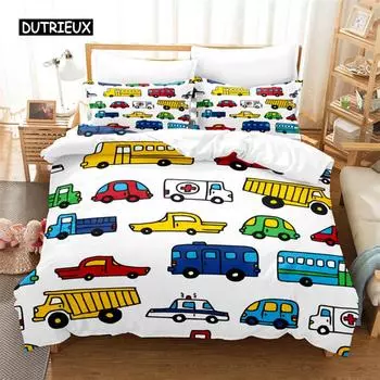Cartoon Car Bedding Set Duvet Cover Set 3d Bedding Digital Printing Bed Linen Queen Size Bedding Set Fashion Design EU single(135x200cm)