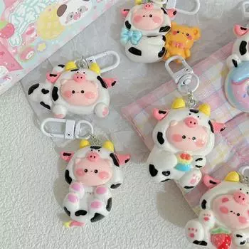 Cartoon Car Key Chain Lovely Cartoon Cow Keyring Trendy Bag Pendant Accessories Couple style 1