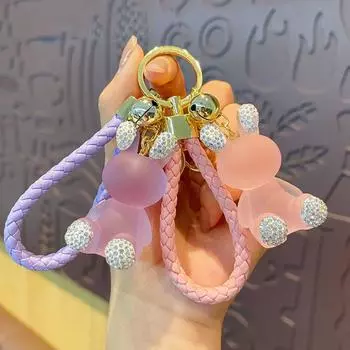 Cartoon Car Keyring Cute Bag Pendant Hanging Ornament Crystal Rabbit Key Chain Schoolbag розовый
