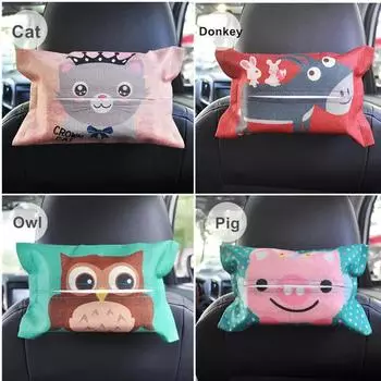 Cartoon Car Tissue Box Cover Auto Seat Back Hanging Storage Holder Tissue Box Container Car Visor Towel Napkin Papers Bag Holder жирафовый
